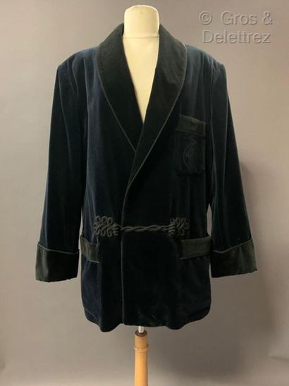 HERMES Paris made in Italy Indoor men's jacket in navy velvet, black, trimmed with...