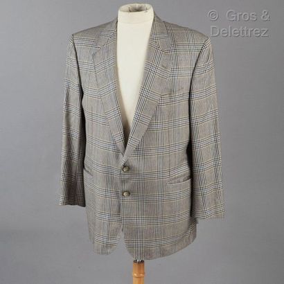 HERMES Paris Homme *Men's Prince of Wales cashmere jacket in grey, blue, black, notched...