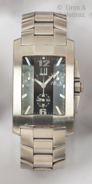 DUNHILL «Dunhillion facette» - Bracelet-montre chronographe en acier, boîtier rectangulaire,...