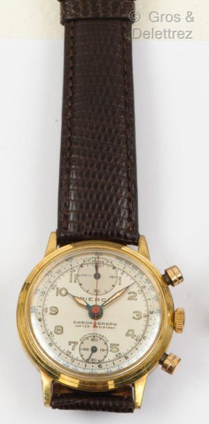 PIERCE Montre de poignet chronographe en acier doré, cadran gris à deux compteurs,...