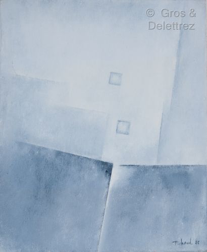 Claire PICHAUD (1935-2017) Sans titre, 1975 
Bleu gris 
Huile sur toile 
Signée et...
