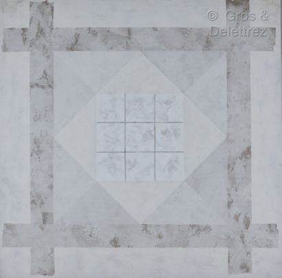 Claire PICHAUD (1935-2017) Hommage à Malevitch, 1981 
Blanc beige (neuf carrés dans...