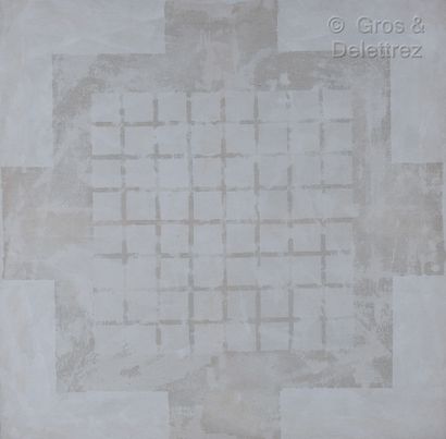 Claire PICHAUD (1935-2017) Tribute to Malevich, 1981 
White beige (grid in square)...