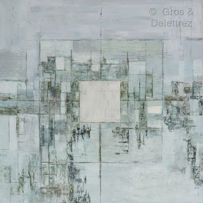Claire PICHAUD (1935-2017) Sans titre, 1971 
Gris beige vert 
Huile sur toile 
Signée...