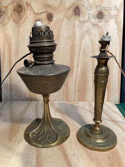 null Oil lamp Boler and candlestick mounted as a lamp with branches and sun heads...