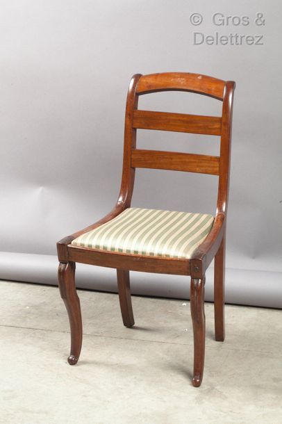 null FIVE mahogany chairs, openwork backrests with bars.

Circa 1840 (one wrecked).

...