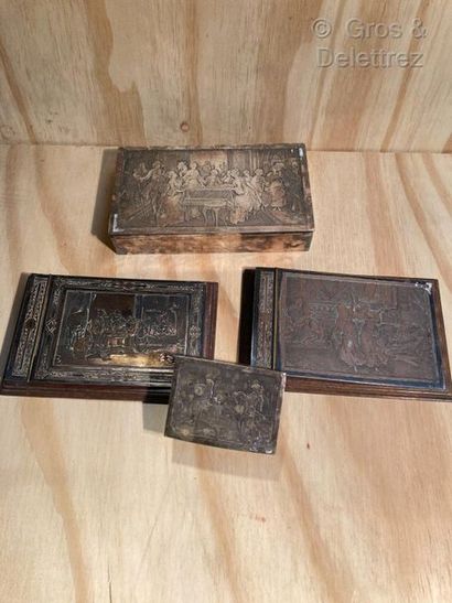 null Two rectangular silver plated metal boxes with a rich engraved decoration "La...