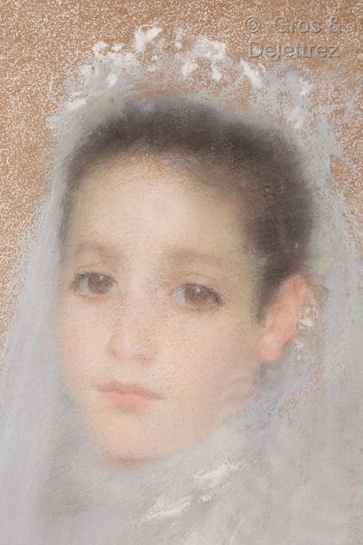 null LUCIEN LÉVY-DHURMER (1865 - 1953) Portrait d’Agnès en jeune communiante Pastel...