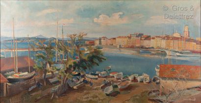 null ABEL GERBAUD (1888 - 1954) Saint-Tropez, le chantier naval Huile sur toile....