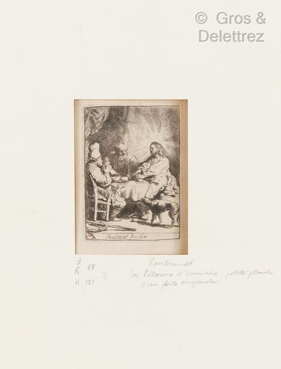 REMBRANDT VAN RIJN (1606 – 1669) Christ at Emmaus : small plate.

Etching and drypoint.

Very...