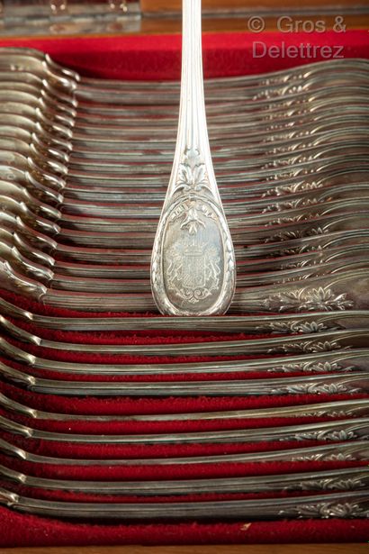 CHRISTOFLE Exceptional silver and vermeil menagère with medallion fillet decoration...