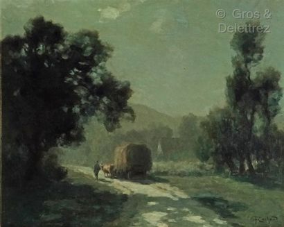 François Charles CACHOUD (1866-1943) Paysan et sa charrette sur un chemin.

Huile...