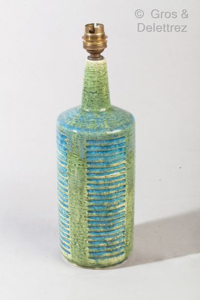PALSHUS Lampe de forme bouteille en céramique émaillée verte et coulures bleues à...