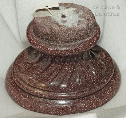  Rare pair of impressive oval basins in molded and carved porphyry, the upper part...