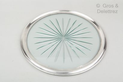 PUIFORCAT PARIS Circular dish, for pie or cheese, in glass cut with a star pattern,...