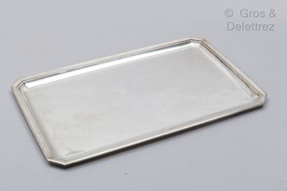 Tétard Frères A large art deco silver plated tray of rectangular shape with cut sides...