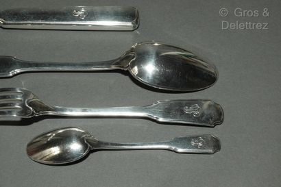 KELLER Part of a silver dessert cutlery set, Noailles model with tri-lobed spatula,...