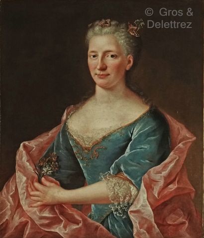 École Française vers 1720, entourage de Jean Baptiste OUDRY Portrait d’une dame de...