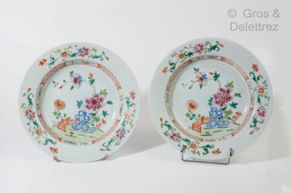 CHINE, Compagnie des Indes, XVIIIe siècle Lot including a pair of porcelain and enamels...