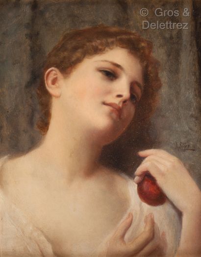 Alfred SEIFERT (1850-1901) Jeune femme à la pomme

Huile sur panneau. 

Signée à...