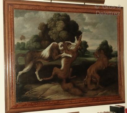 Ecole Flamande du XVIIe, suiveur de Paul DE VOS Deux chiens attaquant un renard

Toile

Restaurations

95...