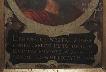 École française 1566 Christ dans un médaillon en trompe-l’oeil

panneau de chêne,...