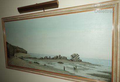 Ecole de la fin du XIXe 
Lively scene on the beach of La Bernerie

 Oil on canvas,...