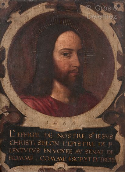 École française 1566 Christ dans un médaillon en trompe-l’oeil

panneau de chêne,...