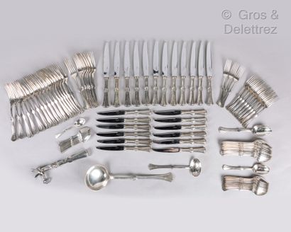 CHRISTOFLE A set of silver plated cutlery, model of 1890, with a flared decoration,...