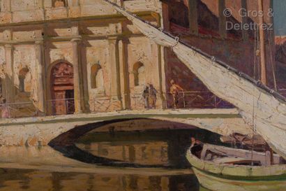 Antoine PONCHIN (1872-1934) Les Martigues-Jonquières, barque de pêche devant l’église...