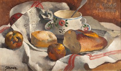 Paul élie gernez (1888-1948) Still life with a bread roll and a cup of tea

Oil on...
