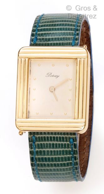 POIRAY « Ma Première » - Montre de dame en or jaune, boîtier rectangulaire godronné,...