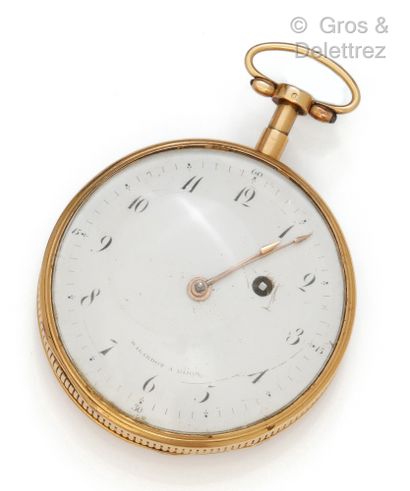 MALARDOT à DIJON Yellow gold pocket watch with hour and quarter repeater, double...