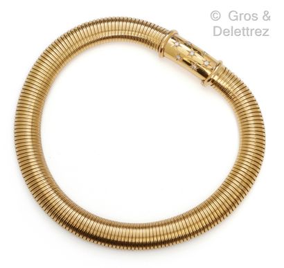 null Yellow gold "Tubogaz" necklace, the clasp set with brilliant-cut diamonds in...