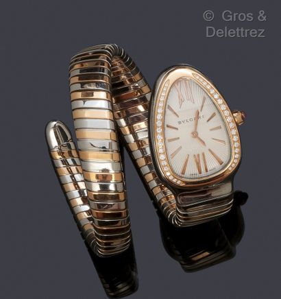 BULGARI « Serpenti Tubogas » - Bracelet-montre de dame en or rose et acier, boîtier...