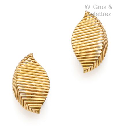GEORGES LENFANT Pair of yellow gold openwork ear clips with chevron design forming...
