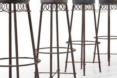 Mathieu MATÉGOT (1910-2001) Set of four bar stools in black lacquered metal with...