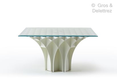 Pierre PAULIN (1927-2009) Dining room table model "Cathedral" with square bevelled...