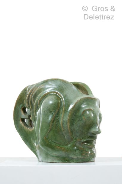 Paco DURRIO (1869-1940) Grotesque head 
Rare and exceptional enamelled stoneware...