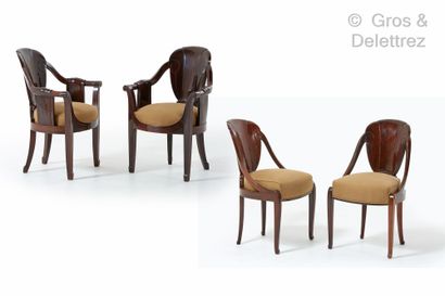 Louis SUE (1875-1968) et André MARE (1885-1932) Set of two armchairs and two chairs...