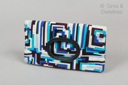 Emilio PUCCI Corduroy clutch bag printed with multicolored geometric pattern in blue,...