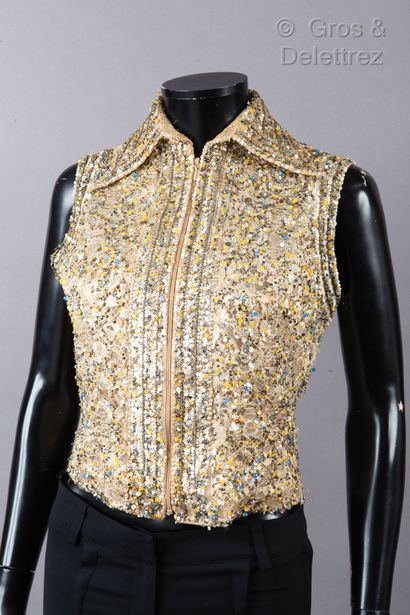 Elie SAAB Prêt-à-porter Top sans manche zippé pailleté, perlé, métallisé or, multicolore,...