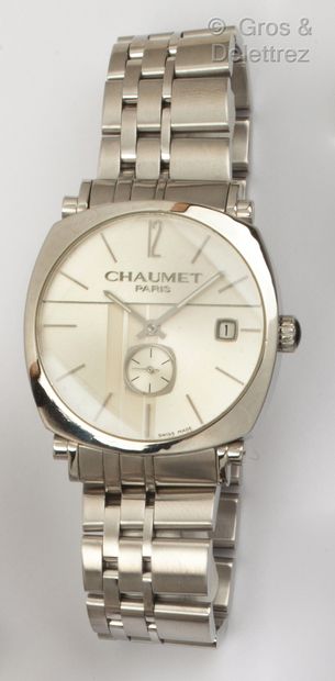 CHAUMET "Dandy" watch bracelet - Steel watchband, cushion case, silver dial with...