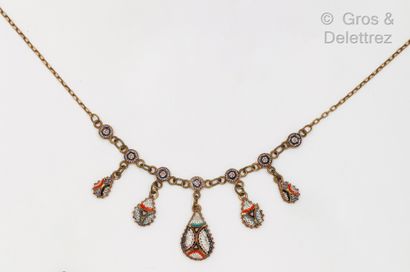 null Necklace "Collar" in gilded metal with drops set with micro-mosaic. Italian...