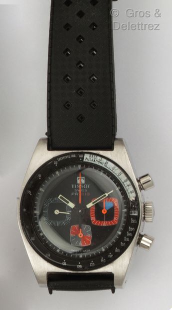 TISSOT "PR 516 - Steel chronograph watch, tonneau case with graduated bezel (accident),...