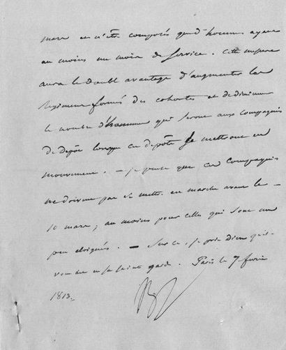 NAPOLEON Ier Organisation des Cohortes sur la Conscription de 1813. Lettre signée...