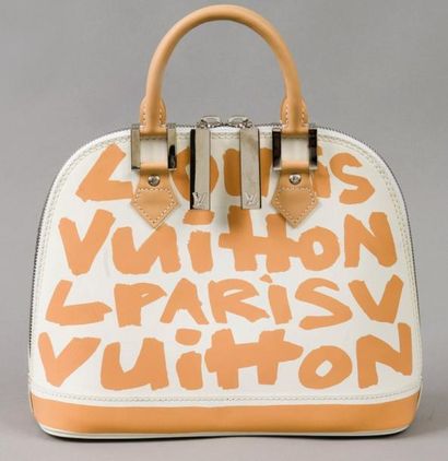 Louis VUITTON Sac «Alma» 30 cm Stephen Sprouse en cuir blanc et graffitis beige,...