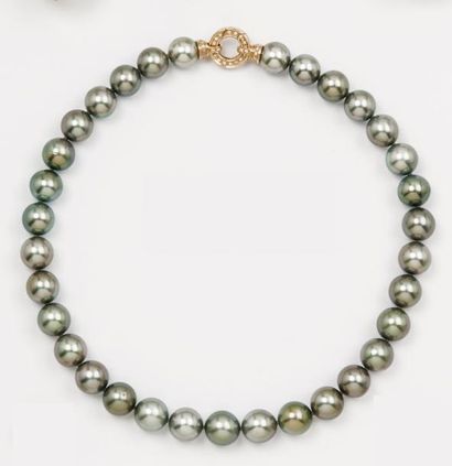 Collier de perles de culture grises de Tahiti,...