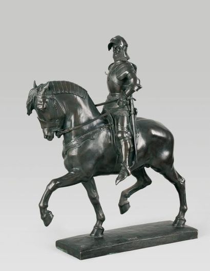 Daniel Joseph BACQUÉ (1874-1947) Cavalier en armure Épreuve en bronze à patine brune....