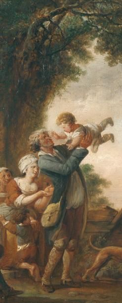 Louis Joseph François WATTEAU de LILLE (1731-1798) Réjouissances familiales Panneau...